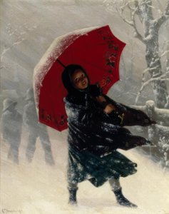Carl Kronberger, børn i snestorm / maleri