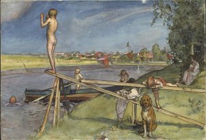 Et hyggeligt badested. Fra »Et hjem« (26 akvareller) af Carl Larsson