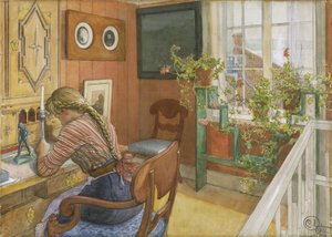 Brevskrivning, 1912 (wc på papir) af Carl Larsson