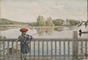 Lisbeth fisker. Fra Et hjem (26 akvareller) af Carl Larsson