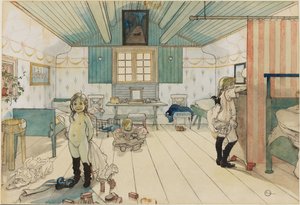 Moderens og de små pigers værelse. Fra Et hjem (26 akvareller) af Carl Larsson