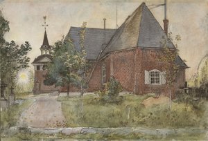 Gamle Sundborn Kirke, fra A Home-serien, ca. 1895 (wc på papir) af Carl Larsson