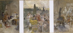 Revideret plan for udsmykningen af væggene i den nedre sal i NM af Carl Larsson