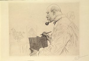 Selvportræt som raderer af Carl Larsson