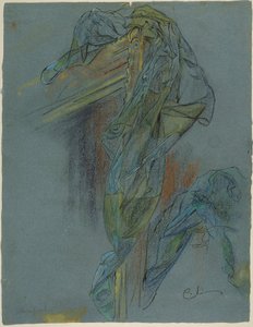 Undersøgelse af en ramme og drapering i Bouchers »Venus’ triumf«: Foreløbig tegning til Lovisa Ulrika-freskoen i trappen på Nationalmuseet i Stockholm af Carl Larsson