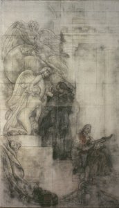 Skulpturkunsten: Carl Michael Bellman i Sergels atelier. Karton til fresken i den nedre sal på NM af Carl Larsson