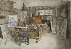 The Studio, fra A Home-serien, ca. 1895 (wc på papir) af Carl Larsson