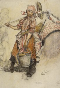 Vaskekone (pastel på papir) af Carl Larsson