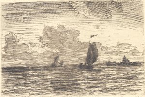 Marine med skibe under sejl af Carl Locher