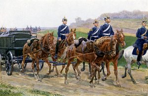 Den tyske hærs forsyningssøjle på march (farve litho) af Carl Ludwig Friedrich (after) Becker
