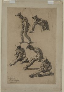 Fem studier af en soldat, fjerde kvartal 1800-tallet eller første tredje 20. århundrede.