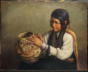 Isleta Pottery Maker, Pueblo of Isleta, New Mexico (olie på lærred)