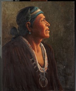 Ta-otza-begay, også kaldet Meguelito, Navajo Medicine Man (olie på lærred monteret på panel)