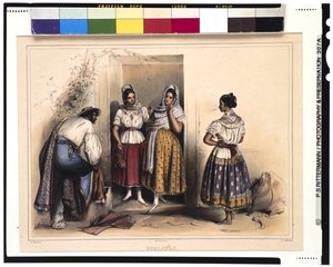 Kvinder i Puebla, efter 1836 (farve litho)