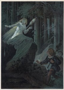 Gebyret, der løb væk med en gylden spindel, sang skæbnen for en gylden knap. Illustration af Carl Offterdinger (1829-1889) i “” Bouton d