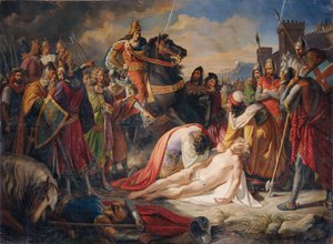 Charles I af Anjou på Manfreds lig efter slaget ved Benevento den 26. februar 1266