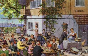 Komiske skildringer af tidlig radio (farve litho) af Carl Robert Arthur Thiele