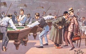 Spille billard (farve litho)