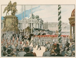 Wilhelm II, tysk kejser og konge af Preussen (1859-1941), ved indvielsen af det nationale monument i Berlin i 1897