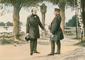 Wilhelm I, konge af Preussen og første tyske kejser (1797-1888), og Otto von Bismarck, tysk statsmand (1815-1898), ved Babelsberg i 1862