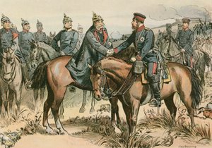 Wilhelm I, konge af Preussen og den første tyske kejser (1797-1888) hilste sin søn i Sadowa i 1866 af Carl Rohling