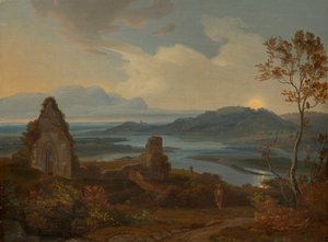 Flodlandskab med kirkeruiner