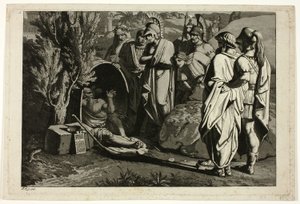 Diogenes i sit kar med Alexander og hans generaler