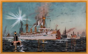 Kejserinde Augusta forlader New York, chromolitografi af C. Saltzmann 95, nr. 13 fra G. Wislicenus, Unsre Kriegsflotte af Carl Saltzmann