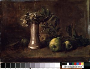 Nature morte (stilleben). Maleri af Carl Schuch (1846-1903). Olie på lærred, 52,5 x 76 cm. 1800-tallets tysk kunst. Statens M.K. Ciurlionis kunstmuseum, Kaunas (Litauen).