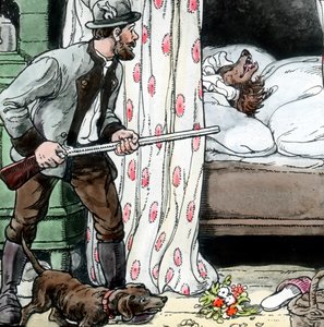 Brødrene Grimm - Eventyr - Den lille Rødhætte. Billedet er dateret omkring 1910. Carl Simons arkiv af Carl Simon