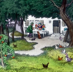 Brødrene Grimm - Eventyr - Den lille Rødhætte. Billedet er dateret omkring 1910. Carl Simons arkiv af Carl Simon