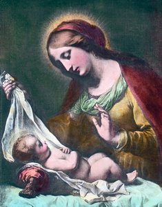 Madonna med barn. Maleri (udateret) af den italienske barokmaler Carlo Dolci (1616 - 1686). Billeddato: ca. 1900. Carl Simon-arkivet af Carl Simon
