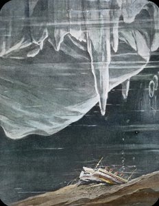 Titanics jomfrurejse 1912, Titanic-katastrofen, illustration, Titanics forlis, historie, historisk, illustration, Carl Simon, håndkoloreret glasdias af Carl Simon