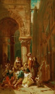 Rejsende mennesker: skuespillere på Loggia dei Lanzi i Flo af Carl Spitzweg