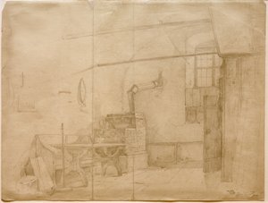 Kakkelovn i bondestuen af Carl Spitzweg
