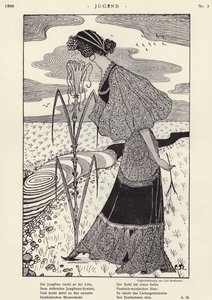 Kvinde, der lugter en blomst (litho)