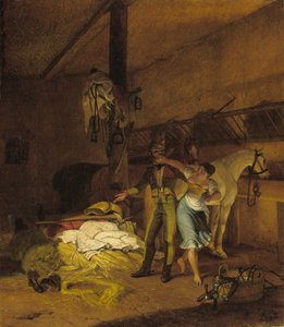En chevauxleger flirter med en stuepige af Carl Wilhelm Freiherr von Heideck