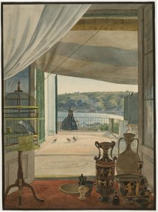 Antikviteter ved en balkon med udsigt over Napoli-bugten af Carl Wilhelm Götzloff