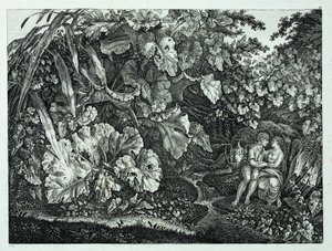 Tysk: Elskende i en grotte, omgivet af planter og urter Elskende i en grotte, omgivet af planter og urter af Carl Wilhelm Kolbe