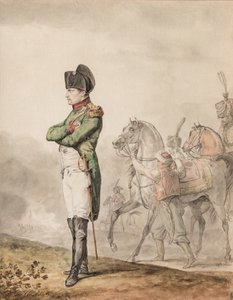 Kejser Napoleon Bonaparte I (1769-1821) i Austerlitz (blyant og akvarel forhøjet med hvid) af Carle (attr. to) Vernet