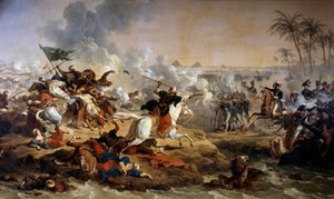 Kampagne (Ekspedition) af Egypten (1798-1801): "" Slaget ved pyramiderne den 21/07/1798"" Maleri af Antoine dit Carle Vernet (1758-1836) Boissy saint Leger fra 1700-tallet. Grosbois Slot