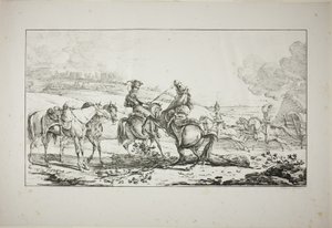 Beriden artillerist med tre heste tøjlet på én gang af Carle Vernet