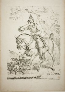 Mounted Huntsman Sounding a Horn af Carle Vernet