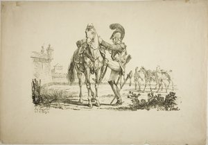 Rifleman, der besætter en hest af Carle Vernet