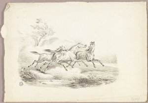 Tre heste løber af Carle Vernet