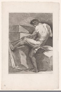 Akademisk undersøgelse af en nøgen mand, der trækker i et reb Seks akademiske studier (serietitel) Six figures academiques (serietitel) af Carle van Loo