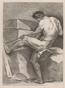 Mand, der trækker i et reb, hans fod afstivet af Carle van Loo