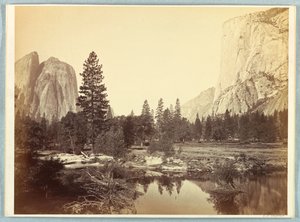 Ned ad dalen, El Capitan og Cathedral Rocks af Carleton E. Watkins