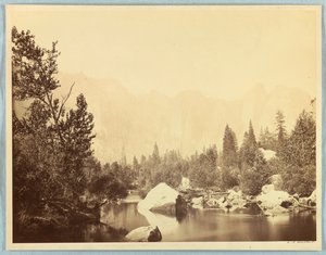 Udsigt over Merced-floden, Yosemite af Carleton E. Watkins