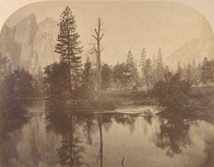 River View Down Valley, Cathedral Rock til venstre, 1861. af Carleton Emmons Watkins